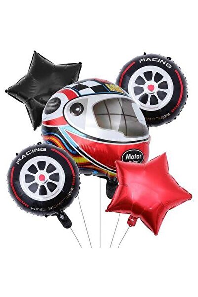 Parti Dükkanım Set of 5 Biker Helmet and Foil Balloons