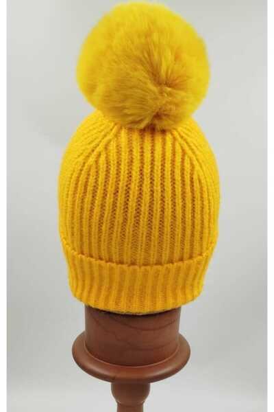 OnMyHead Sarı Örgülü Katlamalı Ponponlu Bere