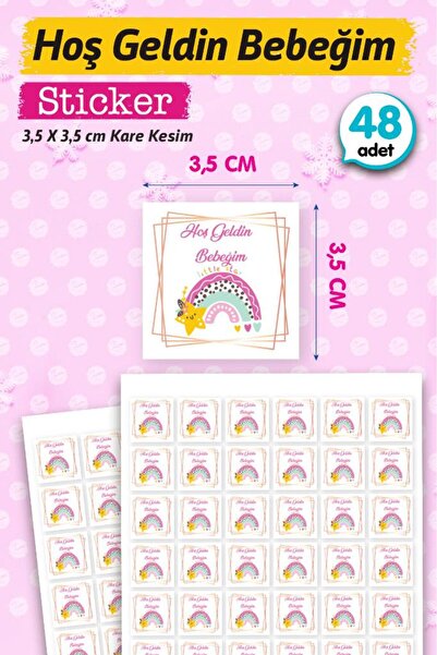 t tuğset etiket Hoş geldin Bebeğim Etiket Kare 3,5cm (kız) 48 Adet Bebek- Yen...