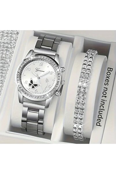 stainless steell VİP zarif kelebek kuvars saat parlak taşlı bileklik