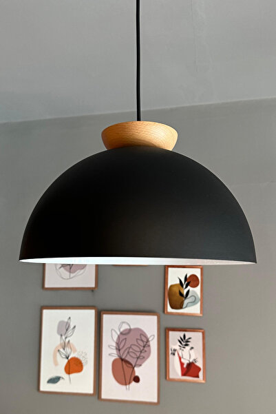 Bamyum Yimpi Siyah Avize Ahşap Tekli Sarkıt Salon Kuaför Cafe Dekoratif Aydın...