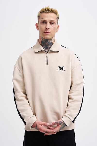 Machinist Ανδρικό φούτερ Soft Beige ριγέ - Ψηλός λαιμός