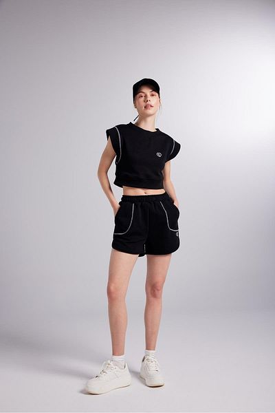 HOLLY LOLLY Mini Rhode Shorts with Elastic Waist and Contrast Stitching Black