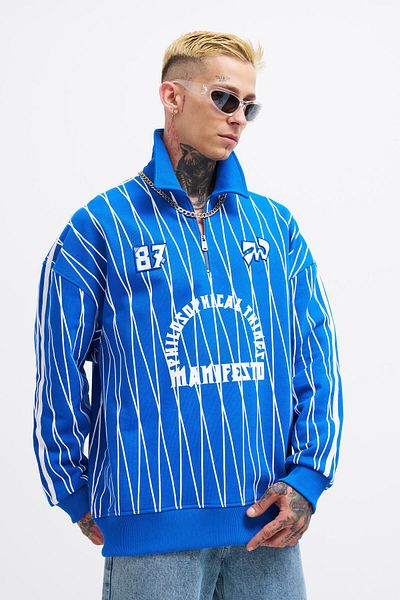 Machinist Hanorac polo pentru bărbați - Design imprimat Softe Blu cu detaliu cu fermoar
