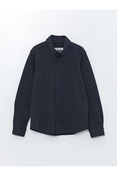 LC Waikiki Lcw Vision Navy Blue Long Sleeve Textured Boy Shirt