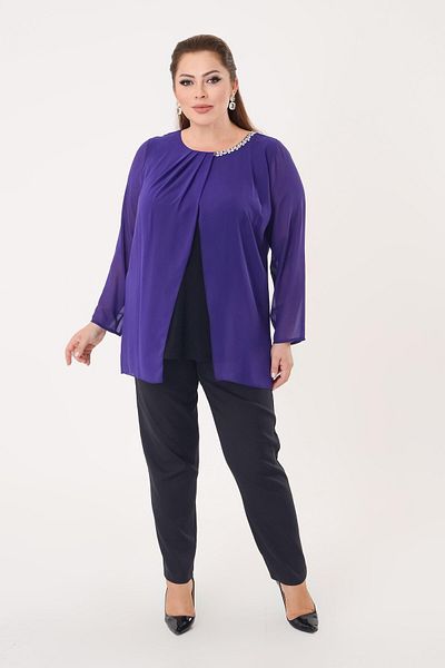 LİLAS XXL Plus Size Purple Colored Chiffon Blouse