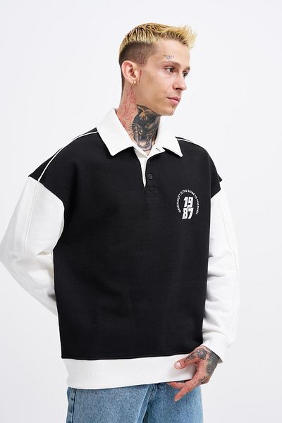 Machinist Ανδρικό φούτερ Contrast και Piped Polo Black Ecru