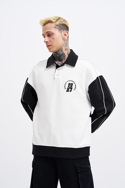 Machinist Ανδρικό φούτερ Contrast και Piped Polo Ecru Μαύρο