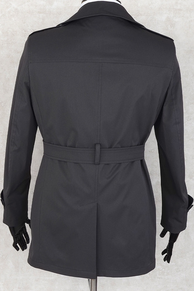 Jan Carlucci Koyu Antrasit Kruvaze Tek Yırtmaç Dizüstü Kemerli Trençkot