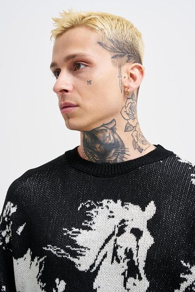 Machinist Men's Free Horses Black Sweater