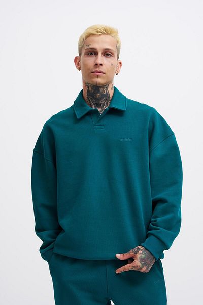 Machinist Ανδρικό φούτερ Basic Diagonal Polo Petrol Green