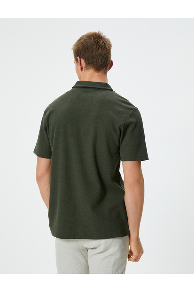 Koton Μπλουζάκι πόλο με μισό φερμουάρ με κοντό μανίκι ανάγλυφο