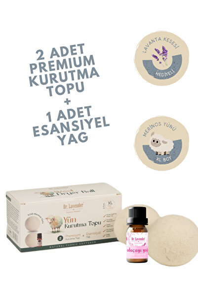 Dr.Lavender %100 Merinos Yünü XL Boy Çamaşır Kurutma Topu 50 GR.+ Adaçayı Yağ...
