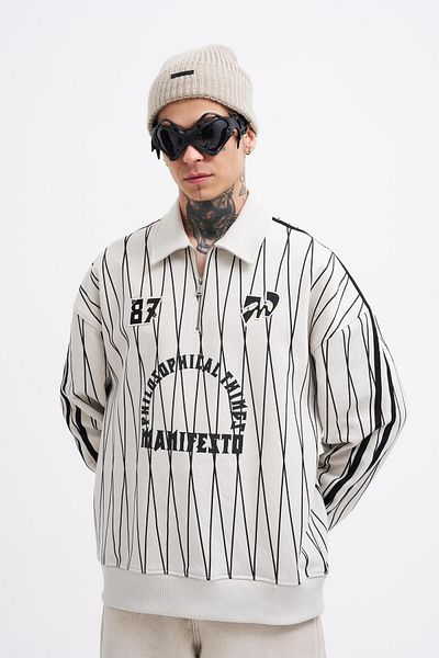 Machinist Ανδρικό φούτερ με στάμπα και φερμουάρ Polo Grey