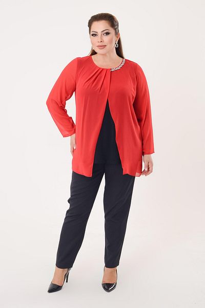 LİLAS XXL Plus Size Red Colored Chiffon Blouse