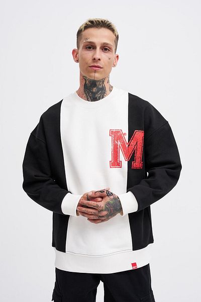 Machinist Ανδρικό φούτερ M Logo Patchwork Μαύρο εκρού