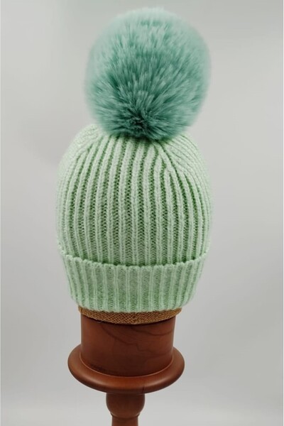OnMyHead Water Green Braided Folded Pompom Beanie