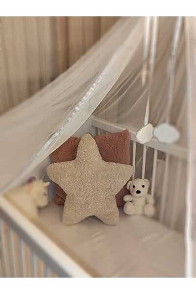 pufftable وسادة نجمة قطيفة محشوة بالكامل بقماش تيدي كريم لامب، حجم كبير