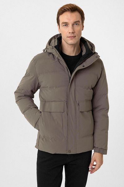 SÜVARİ Ανδρικό παλτό Cavalier Slim Fit με πράσινη κουκούλα