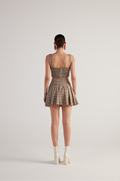 HOLLY LOLLY Ζώνη Καρό Πλισέ Μίνι Σορτς Merida Σορτς Μπεζ