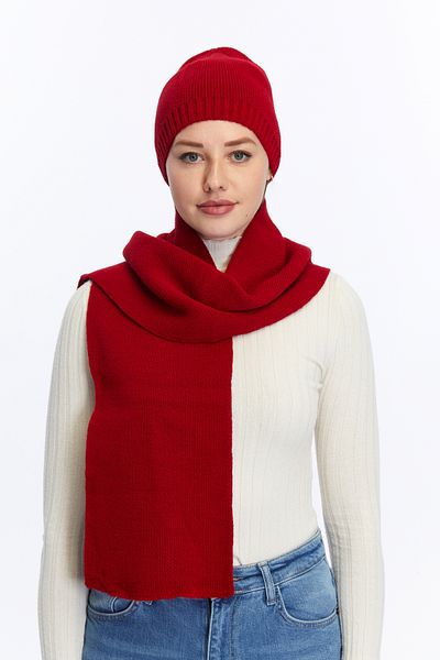 Aghilo Luxury Red Scarf Beanie Set