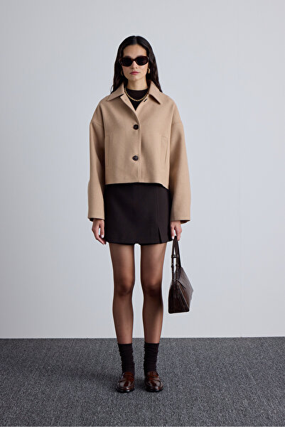 Manuka Camel Dori̇ Wool Short Spoon Coat