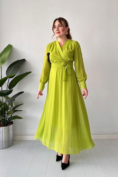 MaziButik Φόρεμα σιφόν διπλό πράσινο φιστίκι