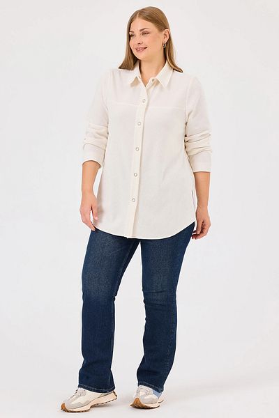 Gala-Xi Galaxi Women's Plus Size Snap Button Long Sleeve Shirt 10002421514025   Ecru