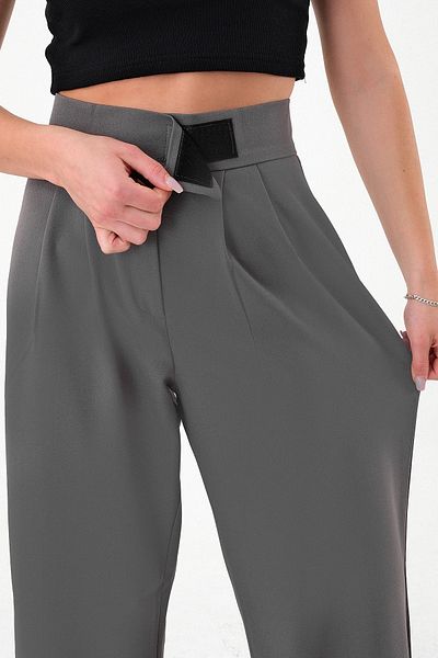 Hazel Women's Anthracite High Waist Velcro Palazzo Trousers.