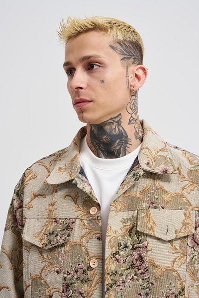 Machinist Jachetă pentru bărbați, florală, bej, jacquard