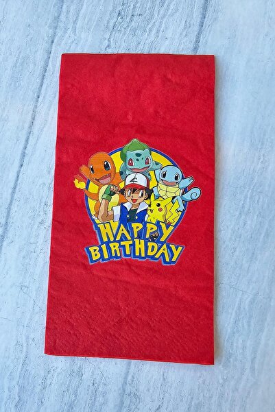 PEKSHOP Pokemon Tema Doğum Günü Peçetesi Pokemon Baskılı Peçete - Kırmızı Peç...