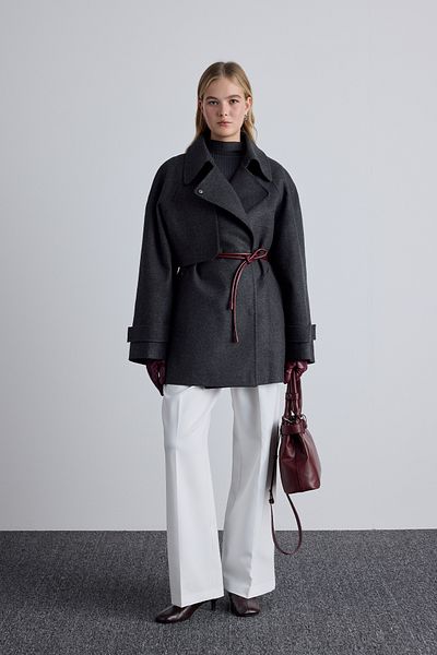 Manuka Anthrazitfarbener Mari Double Breasted Trench Coat