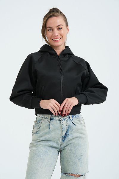 Owut Collection Jachetă neagră cu glugă cu fermoar pentru femei