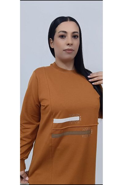 AKŞEN GİYİM Large Size Women's Basen Closing Size Button Detailed Crystal Two Rope Tunic