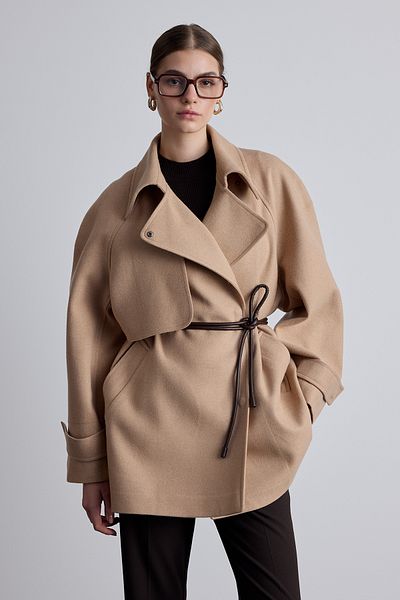 Manuka Παλτό Camel Trench με διπλό στήθος - MARİ