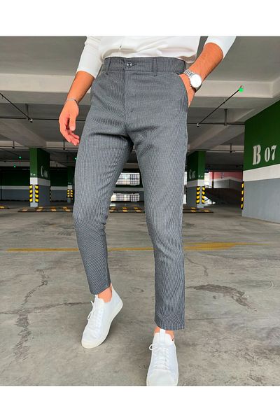 moda biz Ανδρικό καπνιστό αυτοριγέ μοτίβο δικαστηρίου Slimfit ελαστικό ύφασμα Lycra ποιοτικό ύφασμα μέχρι τον αστράγαλο