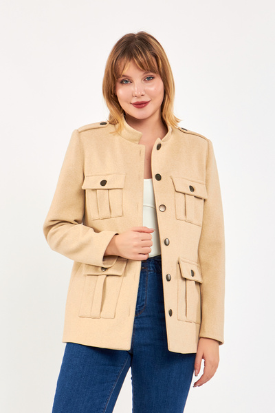 Volanlı Kaşe Safari Ceket