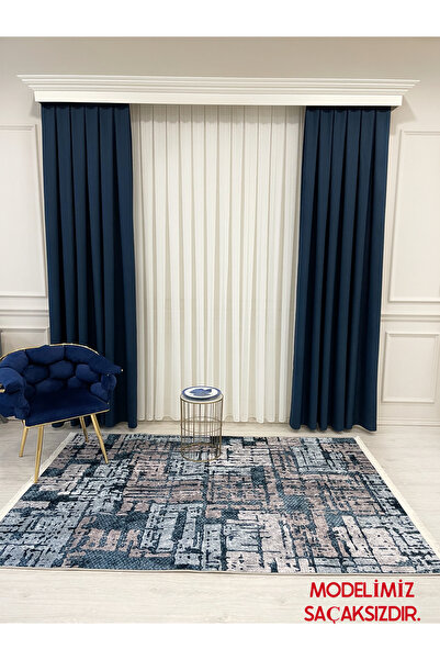 Brillant Bej-Mavi Renk Abstract Desen Dokulu Görünümlü Lateks Deri Taban Halı