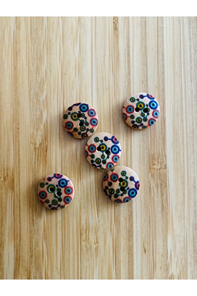 Kartopu لوحة نمط عباد الشمس زر خشب طبيعي 15 ملم. 5 عبوات. عباد الشمس.