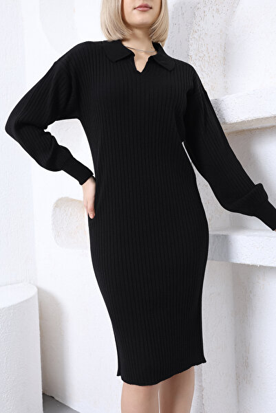 VEGENZE Γυναικείο μακρύ πλεκτό φόρεμα με λαιμό πόλο