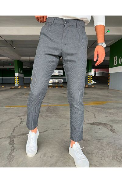 moda biz Ανδρικό καπνιστό αυτοριγέ μοτίβο δικαστηρίου Slimfit ελαστικό ύφασμα Lycra ποιοτικό ύφασμα μέχρι τον αστράγαλο