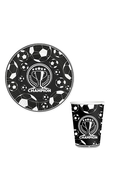 kidspartim Black and White Themed 8-Piece Cardboard Plate Cup - Champion