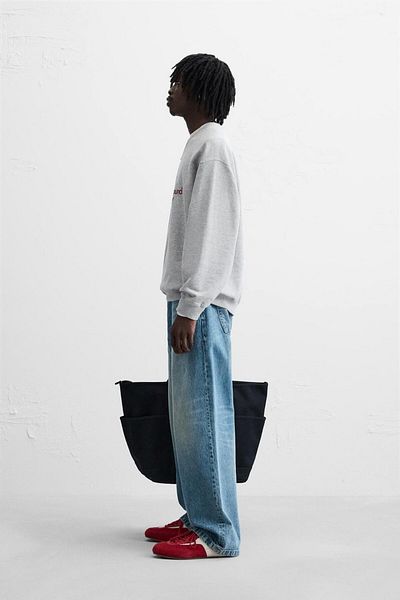 The Champ Clothing Γκρι Melange Underground Trajectory Angle Written Crew Neck Oversize φούτερ
