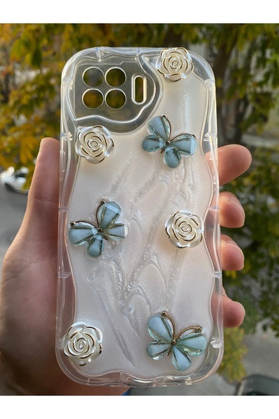 AQUA AKSESUAR حافظة متوافقة مع هاتف اوبو رينو 4 لايت 5D منقوشة على شكل فراشة ...