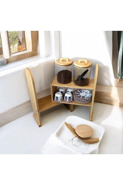 MİEN Bamboo 2 Shelves Accordion Spicy and Storage Organizer