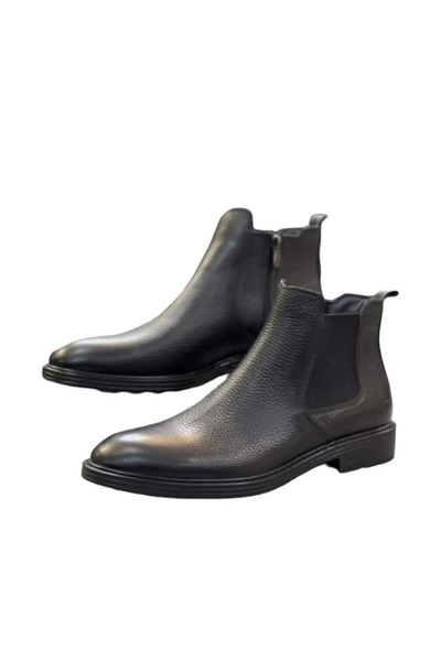 AROM حذاء تشيلسي بسحاب أسود من الجلد الطبيعي للرجال