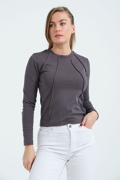 Owut Collection Γυναικεία μπλούζα με στρογγυλή λαιμόκοψη με λεπτομέρειες από ανθρακί