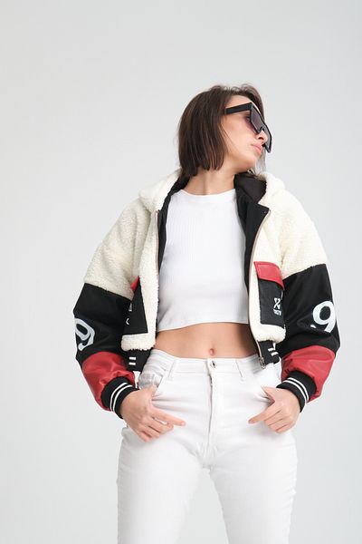 CHOS7N Oversize Women's Plush Jacket - Puff Leather, Biker Racer Collar, Woolen Coat
