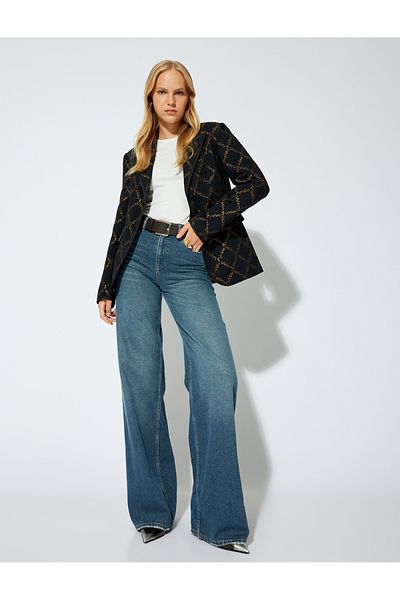Koton Cotton Straight Fit Jeans - Loose Leg, Buttoned Pockets, Regular Waist