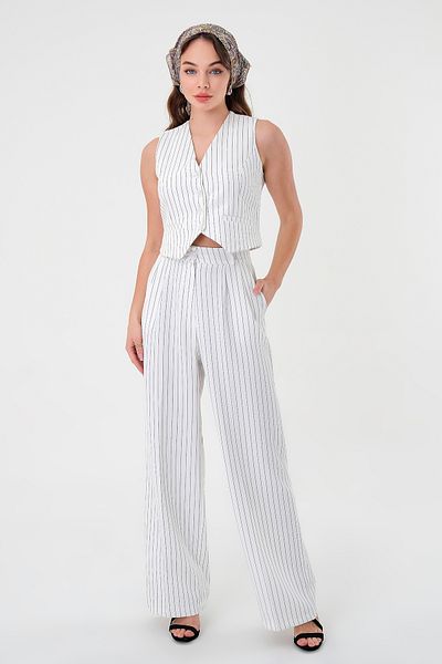 Hazel White Striped Women's Vest and Trousers Set